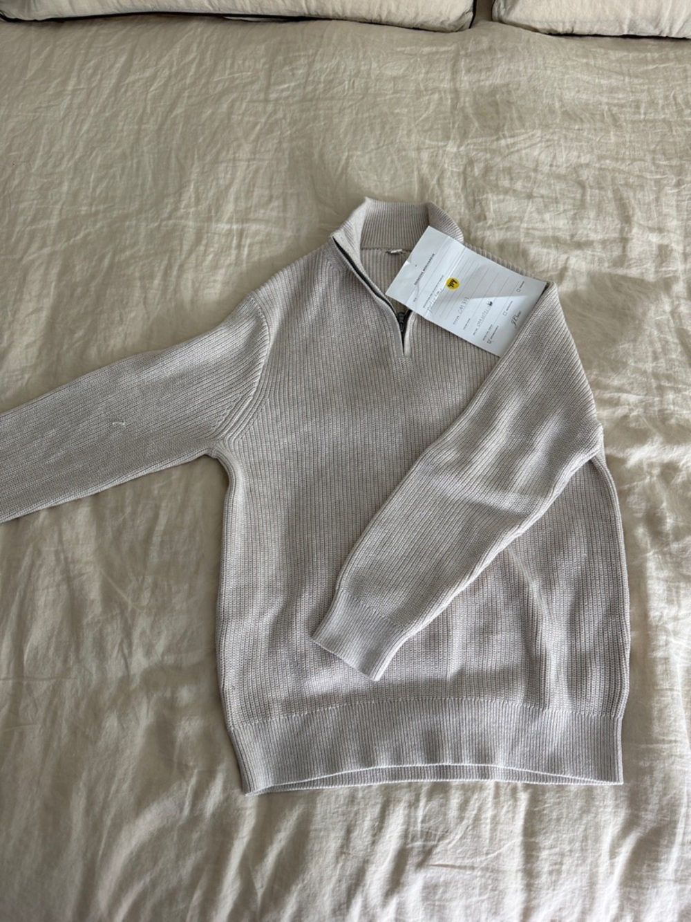 J. Crew Cream Quarter-Zip Ribbed Sweater Men Large